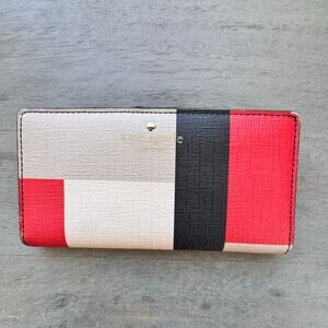 Kate Spade Emma Lane Lacey color block wallet in beige cream black red leather